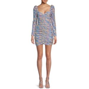 SAYLOR Lawren Floral Sequin Ruched Bodycon Mini Dress Pastel Blue Pink Small NWT